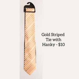 Gold Striped Tie with Hanky